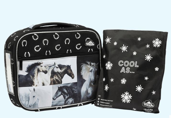 Spencil Big Cooler Lunch Bag and Chill Pack - Black and White Horses