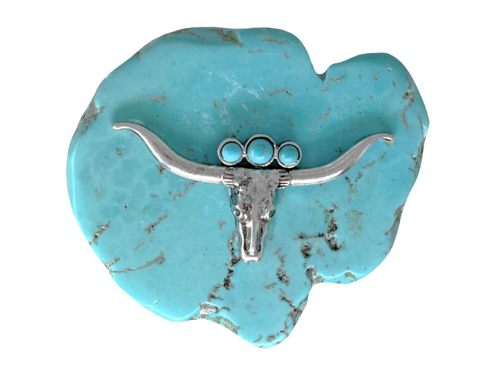 Cow Skull Decal on Turquoise Stone Pop Up Phone Grip with Stand