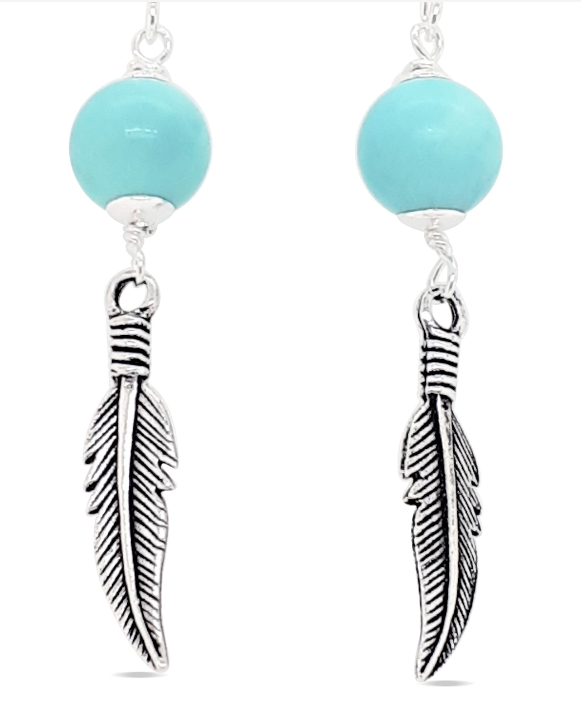 Earrings SS Turquoise Feather