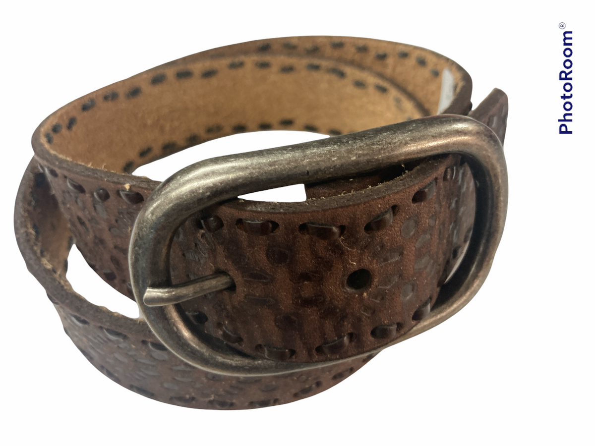 Roper Belt 11/2 Distressed Leather Brown Embossed - Boxing Day Sales