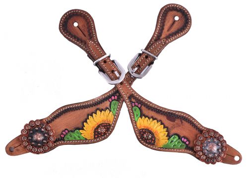 Showman Ladies Hand Painted Sunflower and Cactus Design Spur Straps